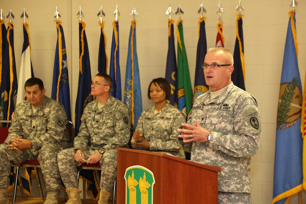 Brigade commander gives remarks at battalion change of command