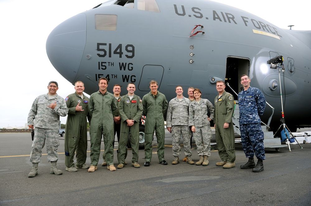 'Hawaii Five-0' films aboard a Hickam C-17