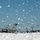 Flurry of foam released at Travis Multiple U.S. Air Force military transport aircraft are parked on a flight line during winter conditions, with snow or foam particles falling in the foreground. The nearest aircraft is clearly marked 'U.S. AIR FORCE' and appears to be a C-17 Globemaster III. A large snowbank or foam pile occupies the lower foreground, partially obscuring the landing gear of the aircraft.