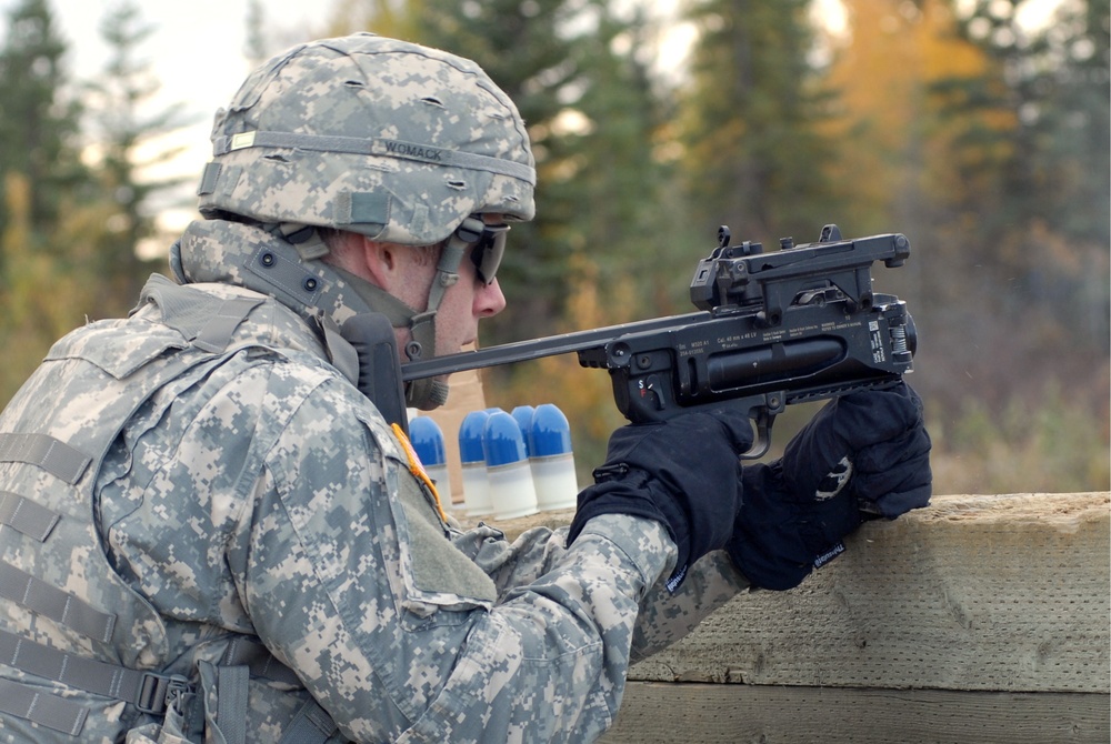 US Army Alaska Arctic Warrior Band members on target during Army marksmanship training