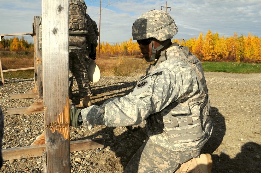 US Army Alaska Arctic Warrior Band members on target during Army marksmanship training