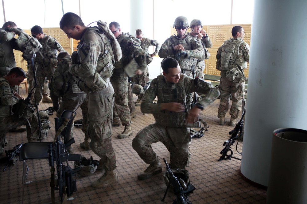 Delta Company, 1-5 Cavalry battle drills at the US Consulate Herat