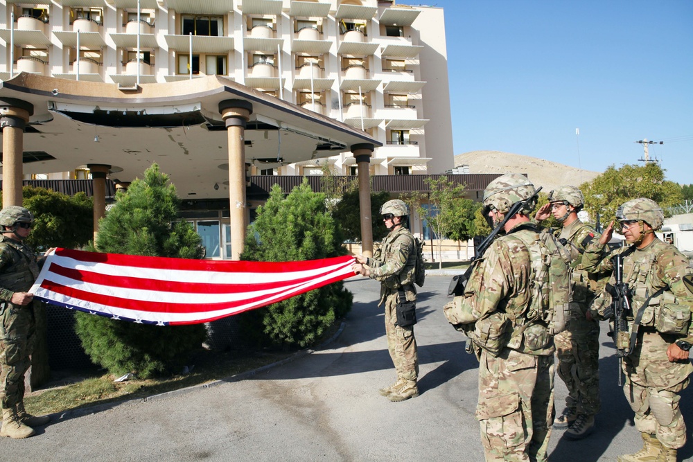 Delta Company, 1-5 Cavalry re-enlistment ceremony at US Consulate Herat