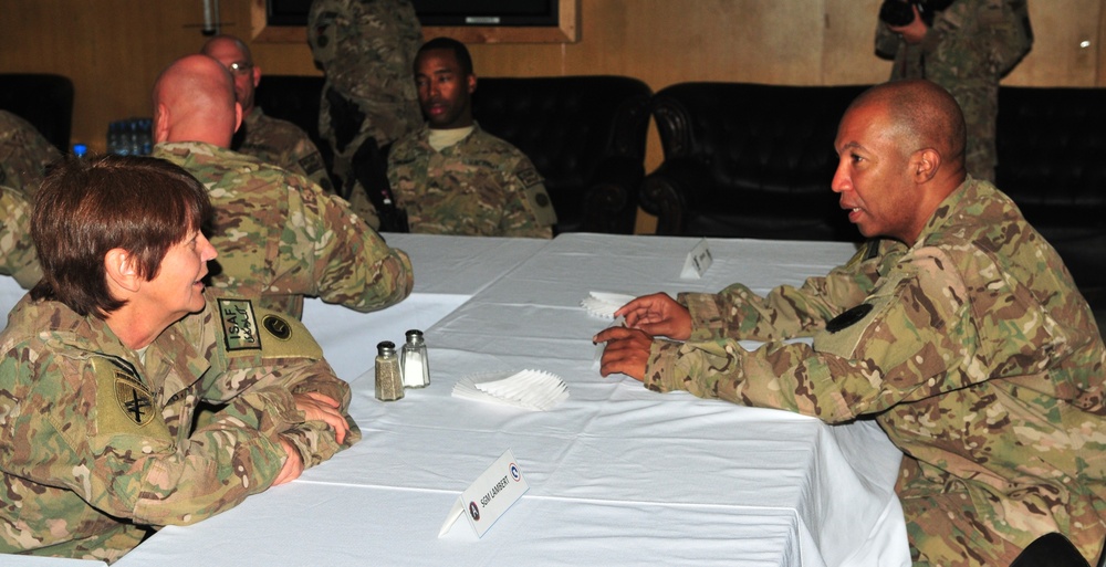 United States Army Reserve command sergeant major visits soldiers of the 1st TSC at New Kabul Compound, Afghanistan