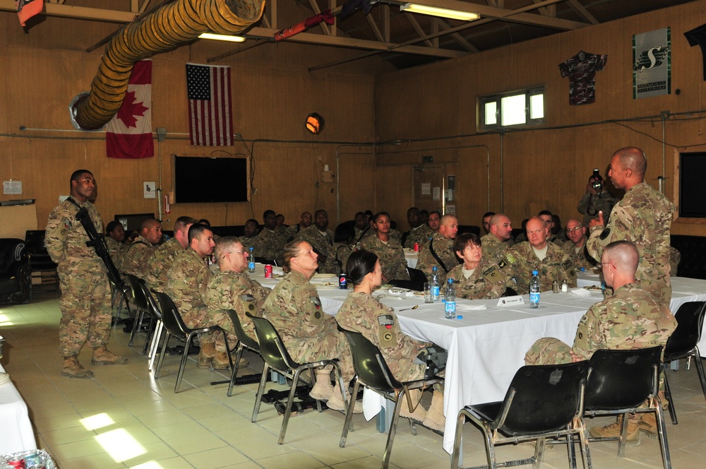 United States Army Reserve command sergeant major visits soldiers of the 1st TSC at New Kabul Compound, Afghanistan