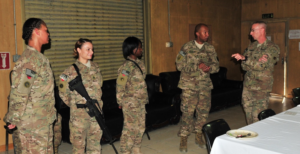 United States Army Reserve command sergeant major visits soldiers of the 1st TSC at New Kabul Compound, Afghanistan