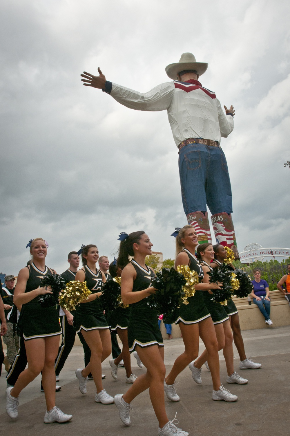 US Military Rabble Rousers march past &quot;Big Tex&quot; at Texas State Fair