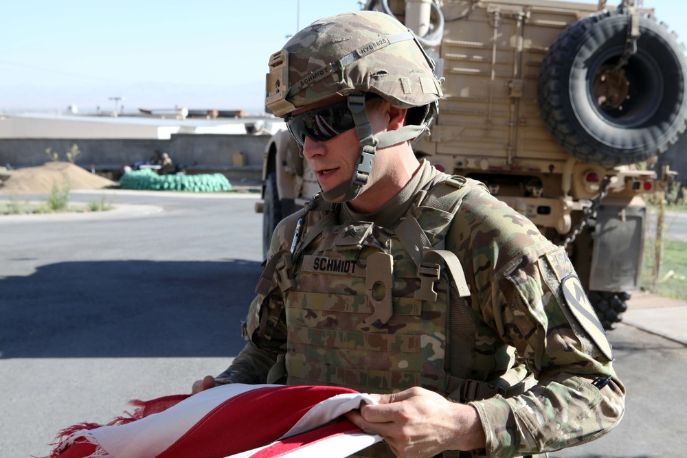 Delta Company 1-5 Cav American Flag Ceremony at U.S. Consulate Herat