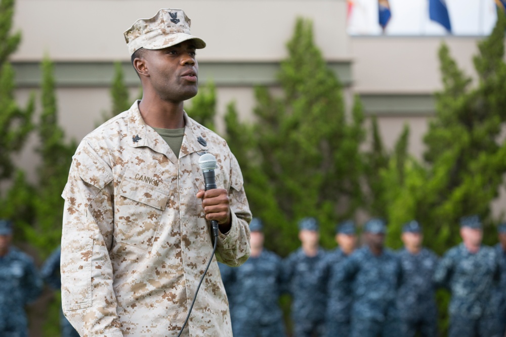 Sailor leads ceremony to recognize the Navy’s 238th birthday