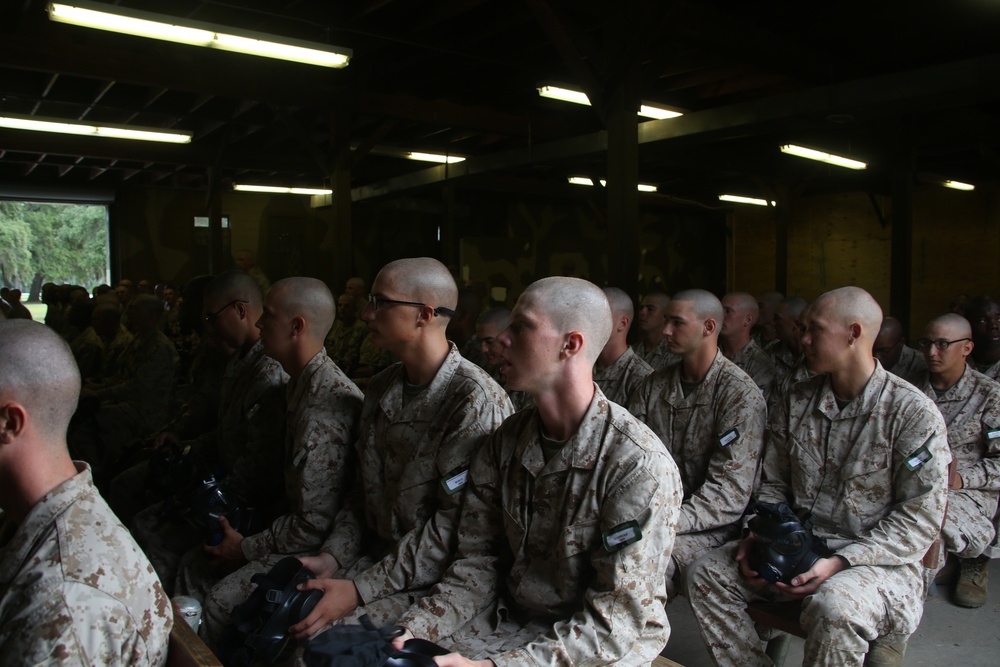 Marine recruits train to protect selves from chemical attacks on Parris Island