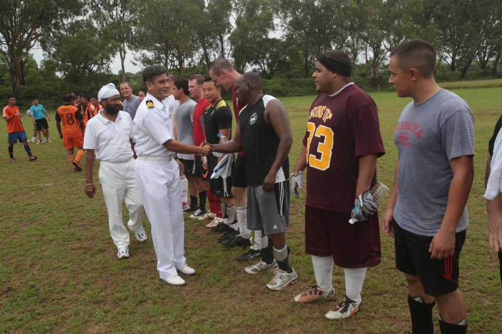 13th MEU, USS Harpers Ferry, Marines, Sailors face off with Indian Navy in soccer