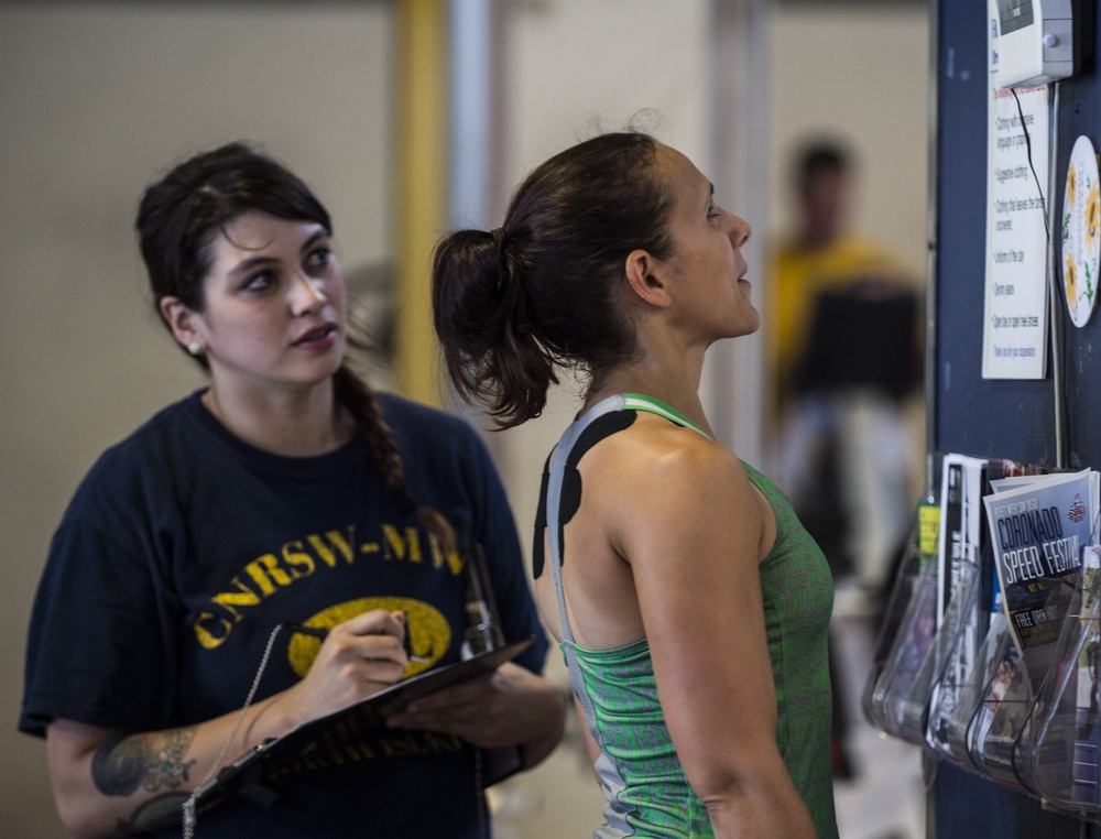 Bench press competition at the wearhouse gym on Naval Air Station North Island.