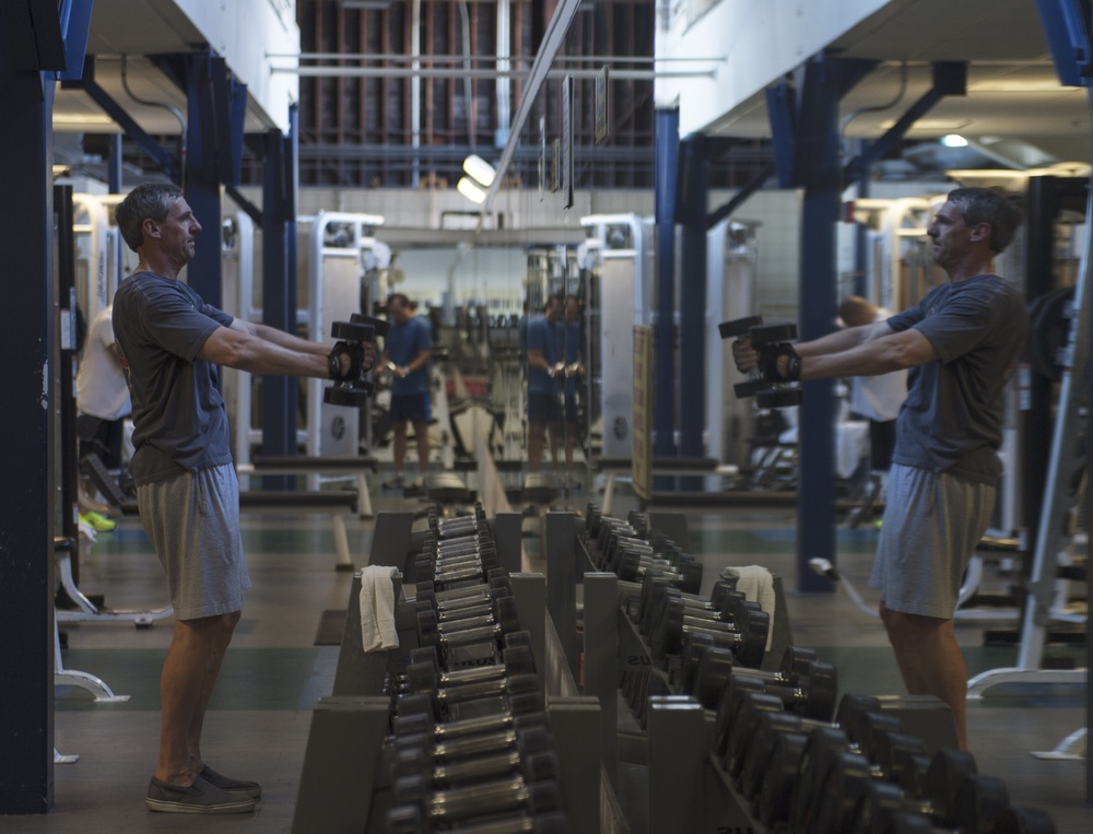 Bench press competition at the wearhouse gym on Naval Air Station North Island.