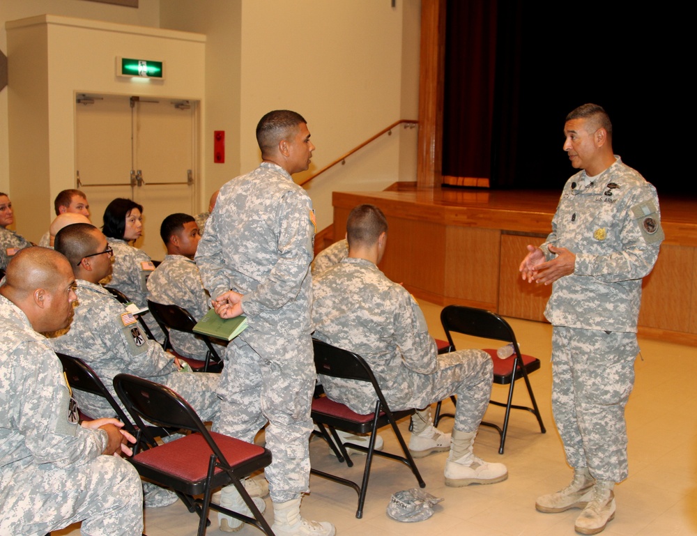 US Army Pacific senior enlisted leader conducts town hall meeting with Soldiers in Japan