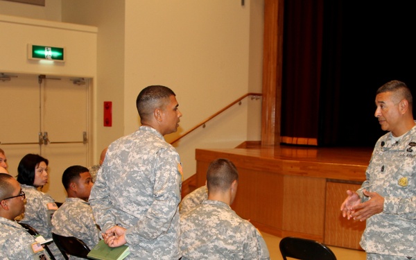 US Army Pacific senior enlisted leader conducts town hall meeting with Soldiers in Japan