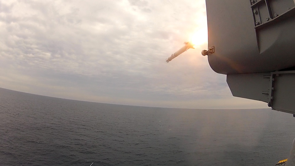 USS Bataan sailors fire a RIM-116 Rolling Airframe Missile
