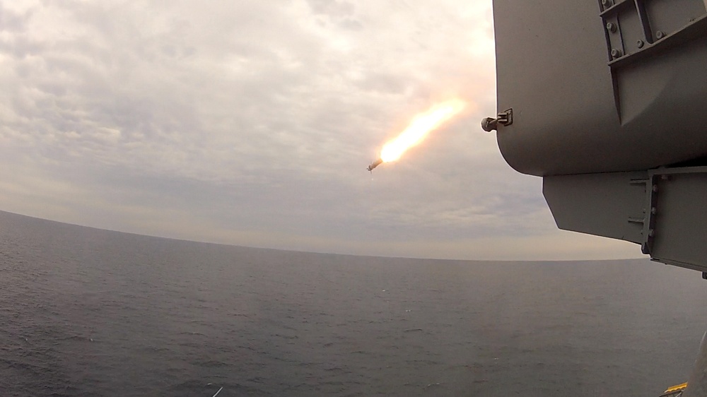USS Bataan sailors fire a RIM-116 Rolling Airframe Missile