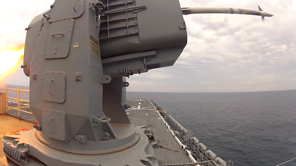 USS Bataan sailors fire a RIM-116 Rolling Airframe Missile