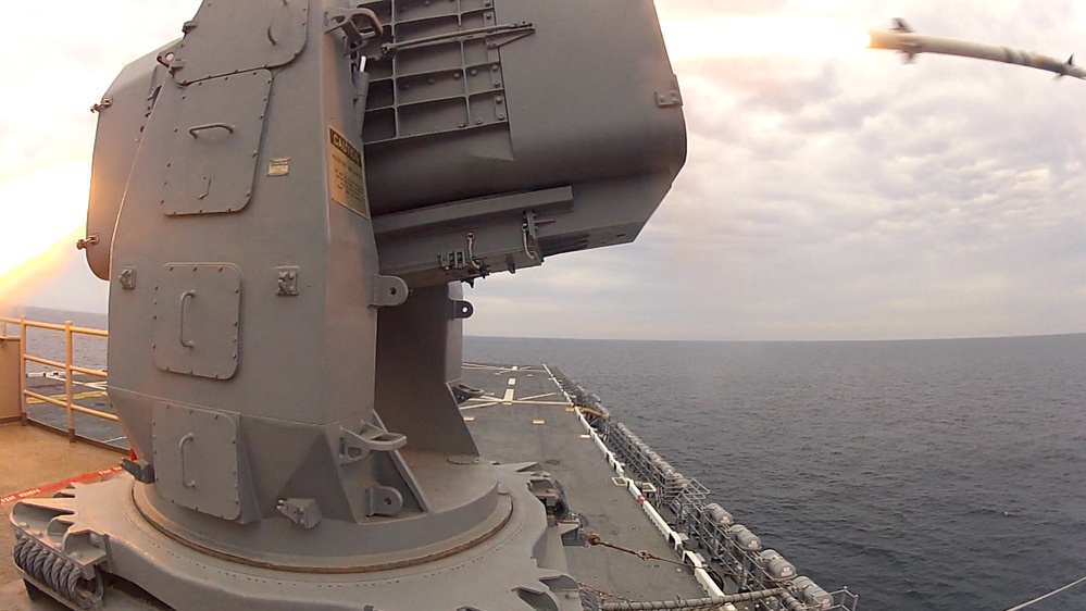 USS Bataan sailors fire a RIM-116 Rolling Airframe Missile