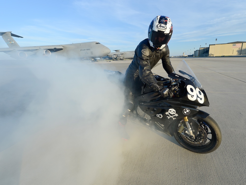 Army of Darkness motorcycle racing team visits Dover AFB, Del.