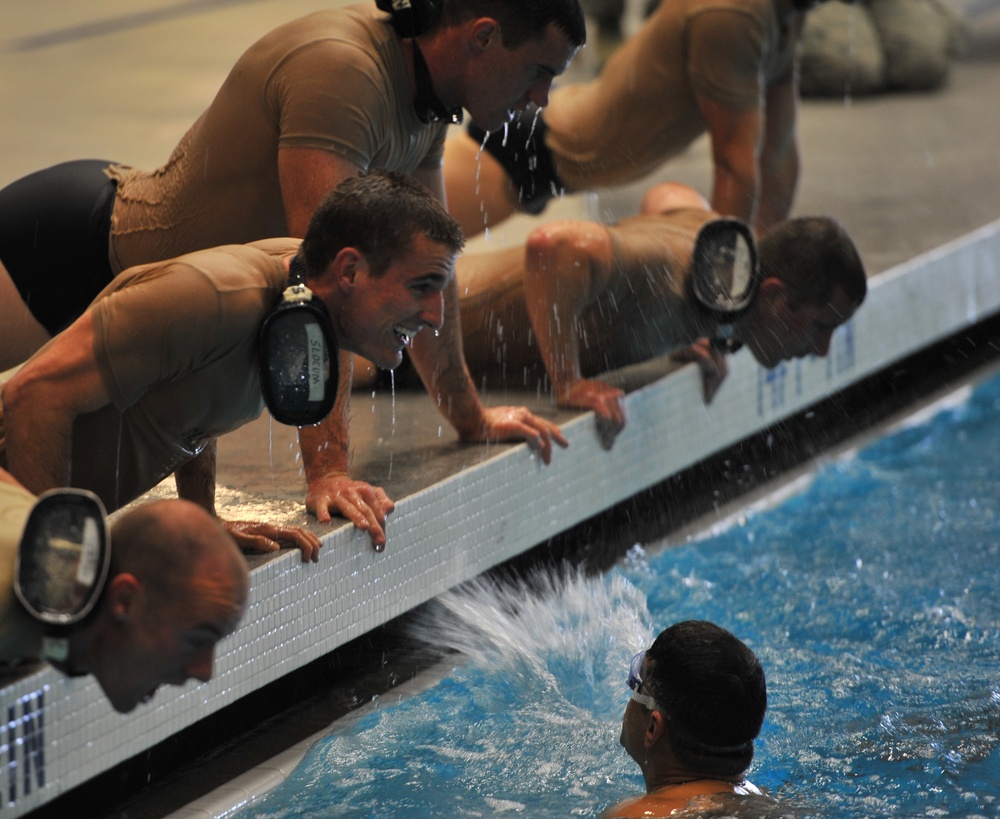 Candidates perform combat water fitness
