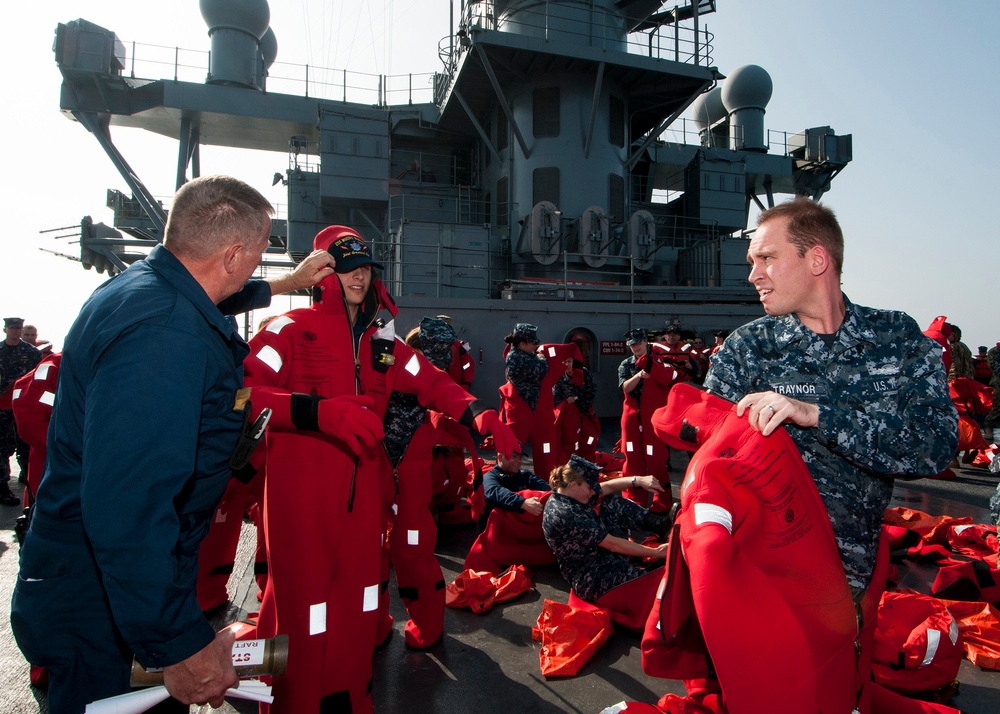 USS Mount Whitney abandon ship drill