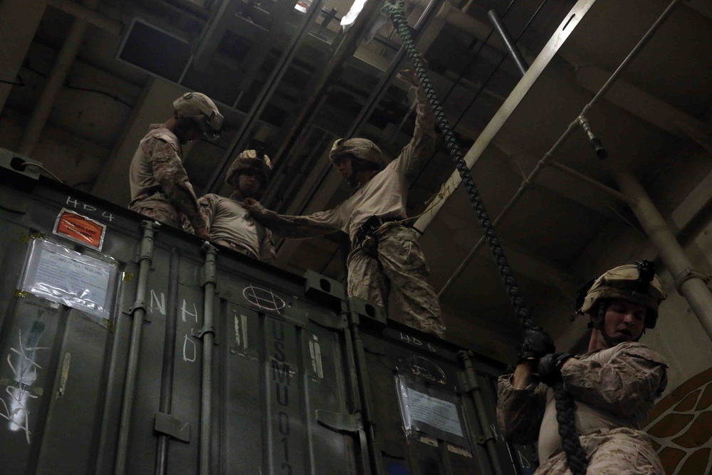 13th MEU Fast Ropes Aboard USS New Orleans