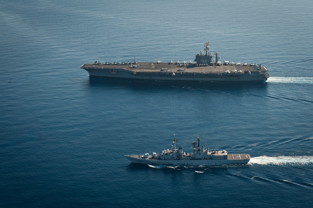 USS Nimitz and Francesco Mimbellis conduct operations in the Mediterranean