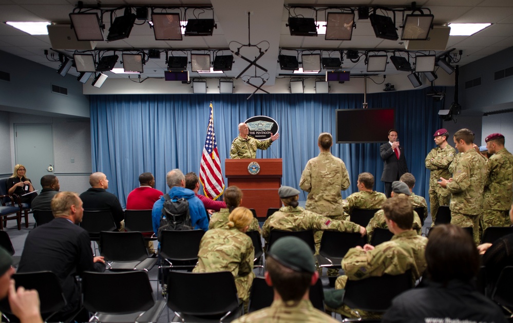Allied Forces Foundation and wounded warriors from the UK, Denmark visit the Pentagon