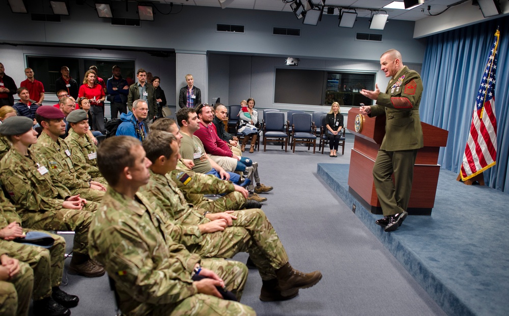 Allied Forces Foundation and wounded warriors from the UK, Denmark visit the Pentagon