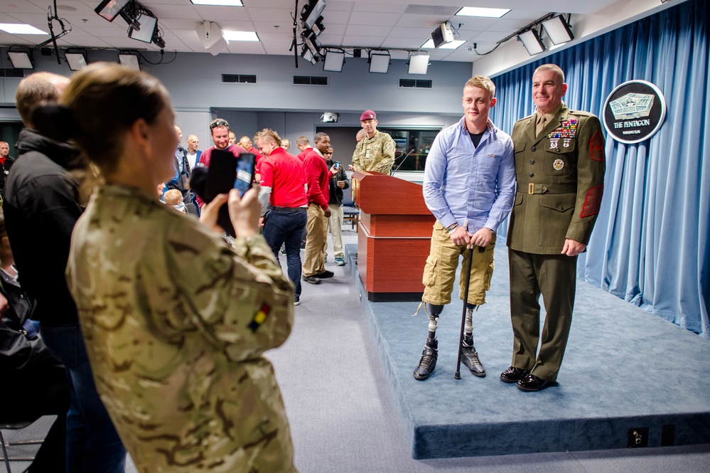 Allied Forces Foundation and wounded warriors from the UK, Denmark visit the Pentagon