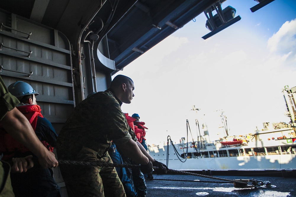 USS Bataan conducts underway replenishment with USNS John Lenthall