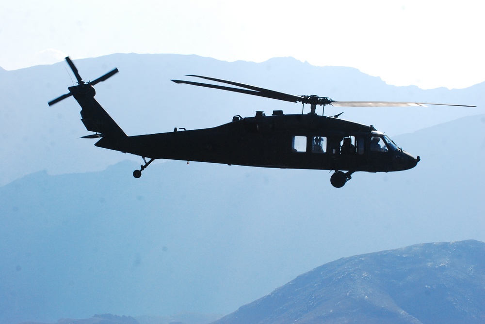 10th Combat Aviation Brigade’s Massachusetts National Guard Black Hawk company provide rotary wing support to Regional Command-East