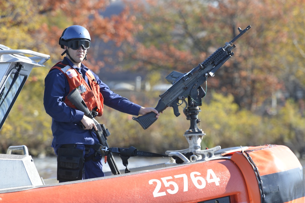 Coast Guard Station Boston patrols during Red Sox parade