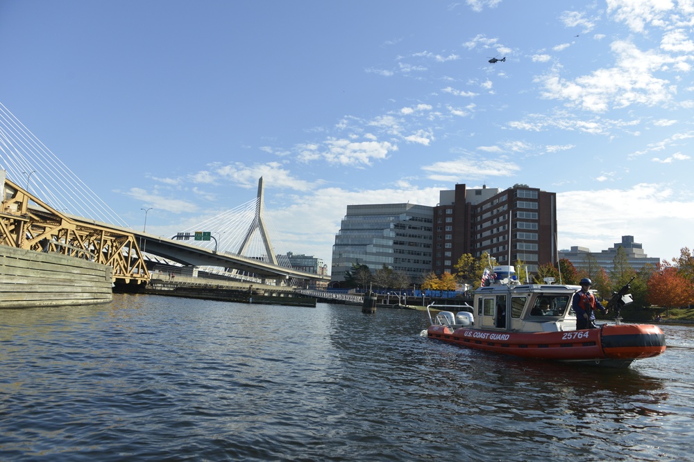 Coast Guard Station Boston patrols during Red Sox parade