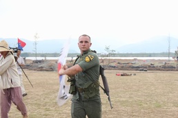Soldiers from the 2nd Operations Command and the 19th Expeditionary Sustainment Command participate in the reenactment of the Nakdong River battle