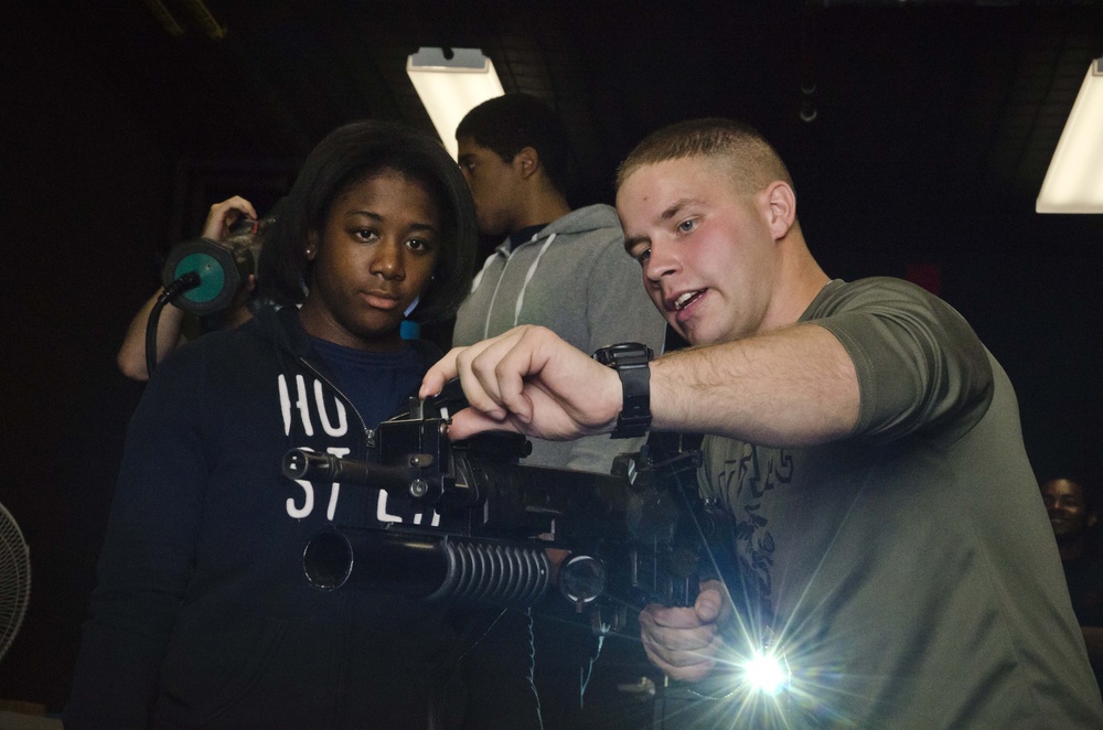 Marines show Poolees weapons handling and combat simulation