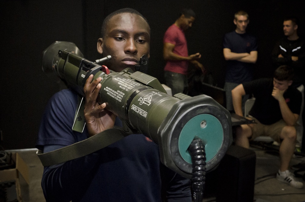 Marines show Poolees weapons handling and combat simulation