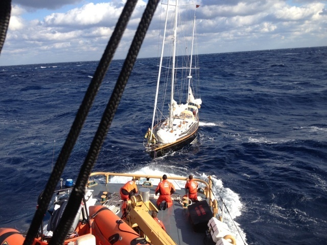 Coast Guard Cutter Block Island tows disabled sailboat Zulu