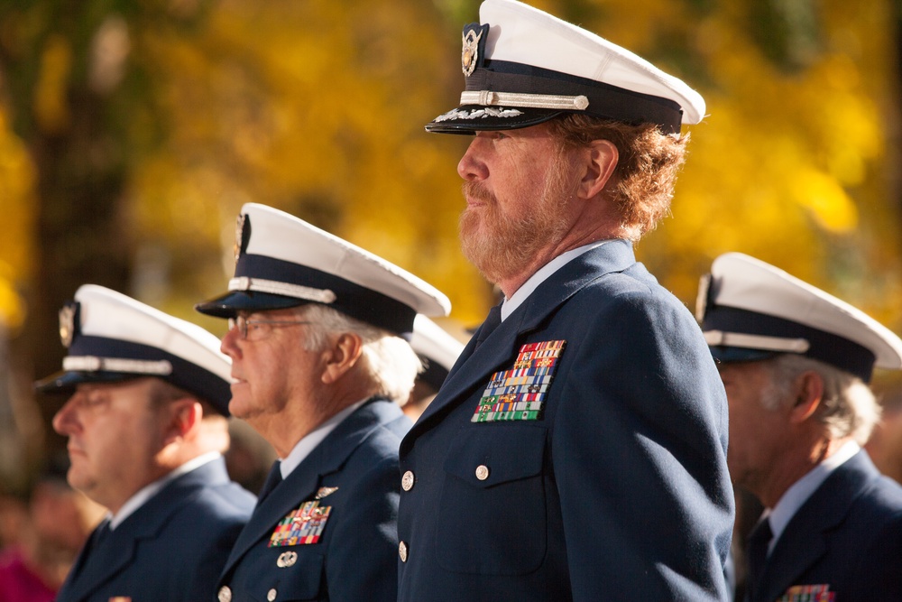 Coast Guard Auxiliary stand at attention during New York City's Veterans Day Parade