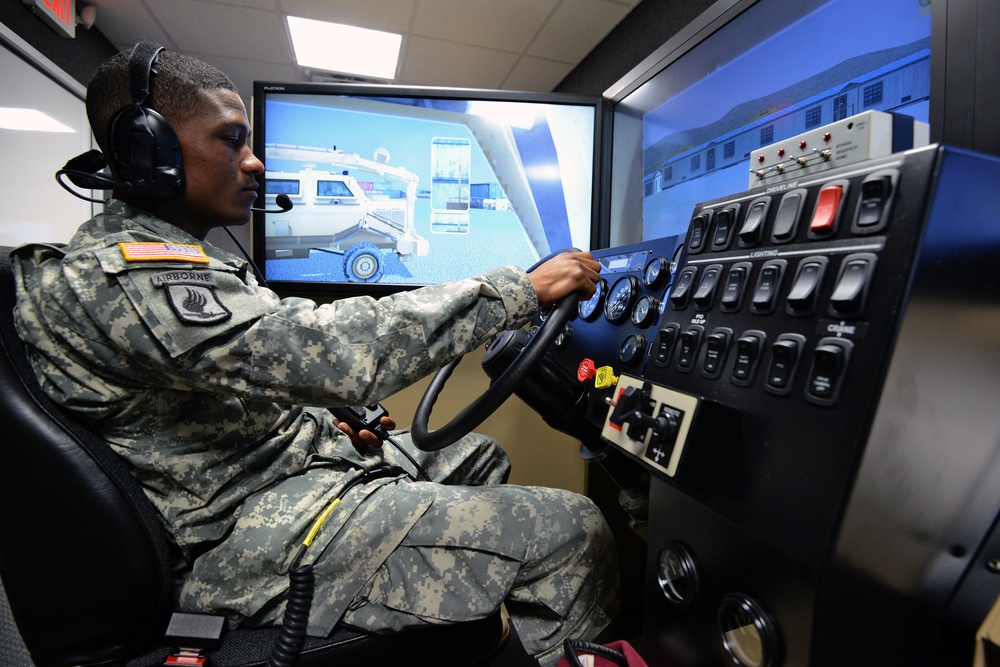 G-Battery, 4-319th Airborne Field Artillery Regiment (AFAR) performs drivers training in the Training Support Activity Europe's (TSAE) Virtual Clearance Training Suite