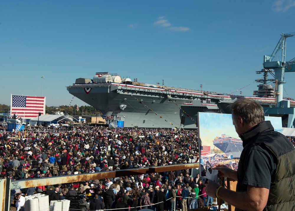 Artist paints USS Gerald R. Ford christening ceremony