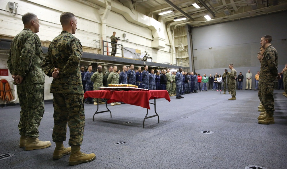 USS New York celebrates Marine Corps’ 238th birthday while underway to New York City