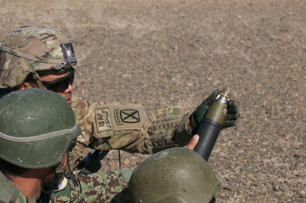 Afghan 201st Corps soldiers fire 60mm mortars