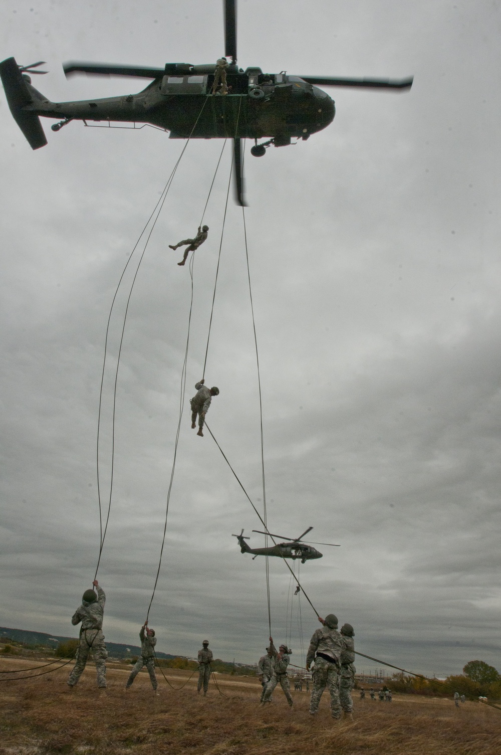 Air assault rappel tests out of Black Hawks on Fort Hood