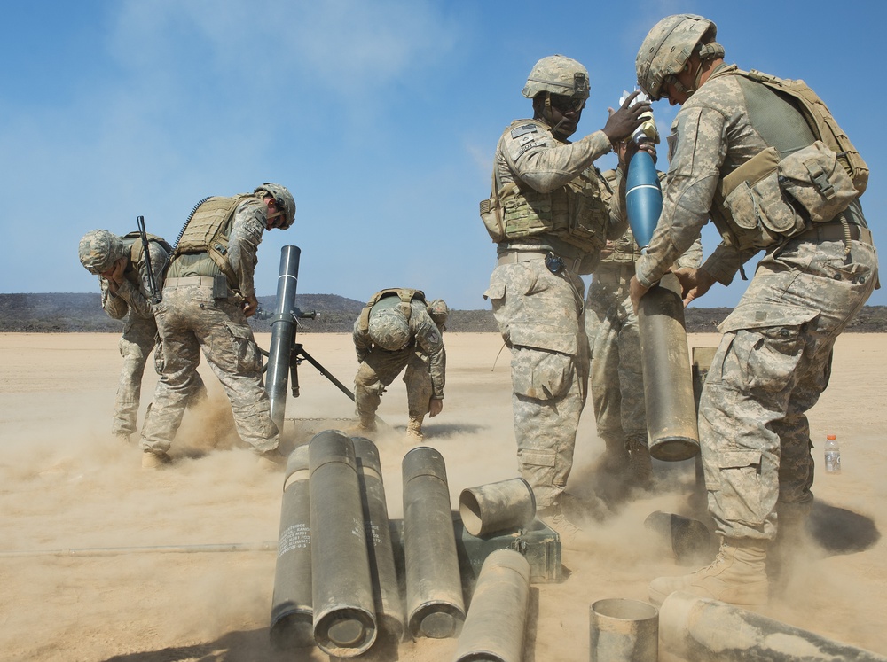 Soldiers and Marines conduct mortar training