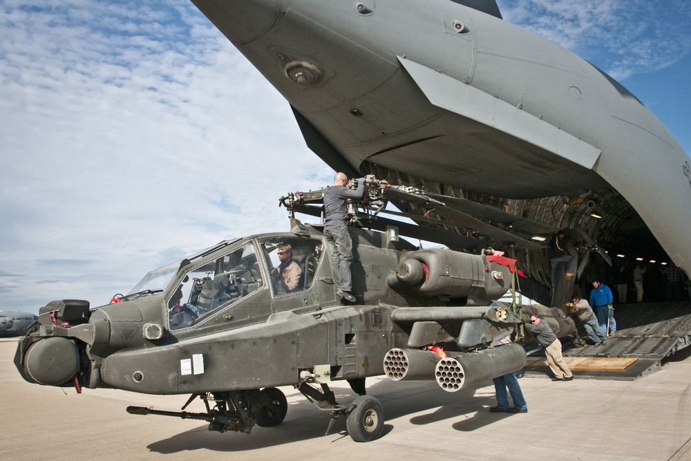 AH-64D Apache unloaded out of a C-17 Globemaster