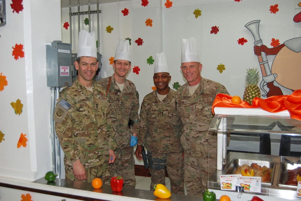 Senior officers serve Thanksgiving meals at Bagram Air Field