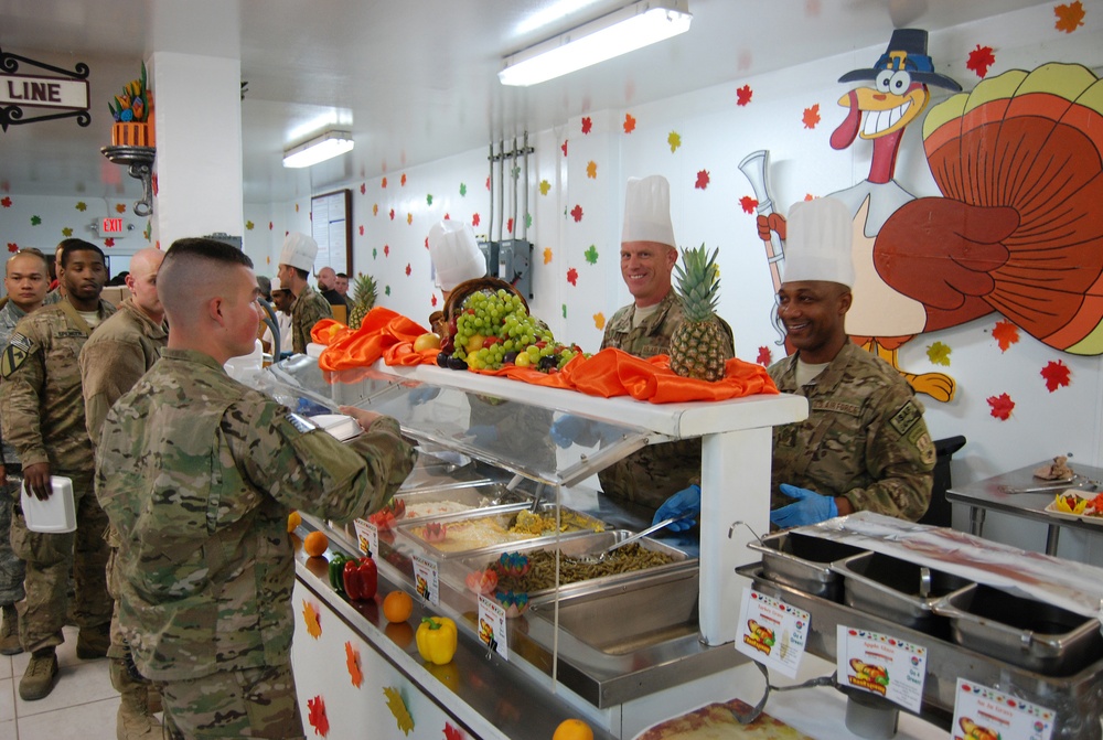 Senior officers serve Thanksgiving meals at Bagram Airfield