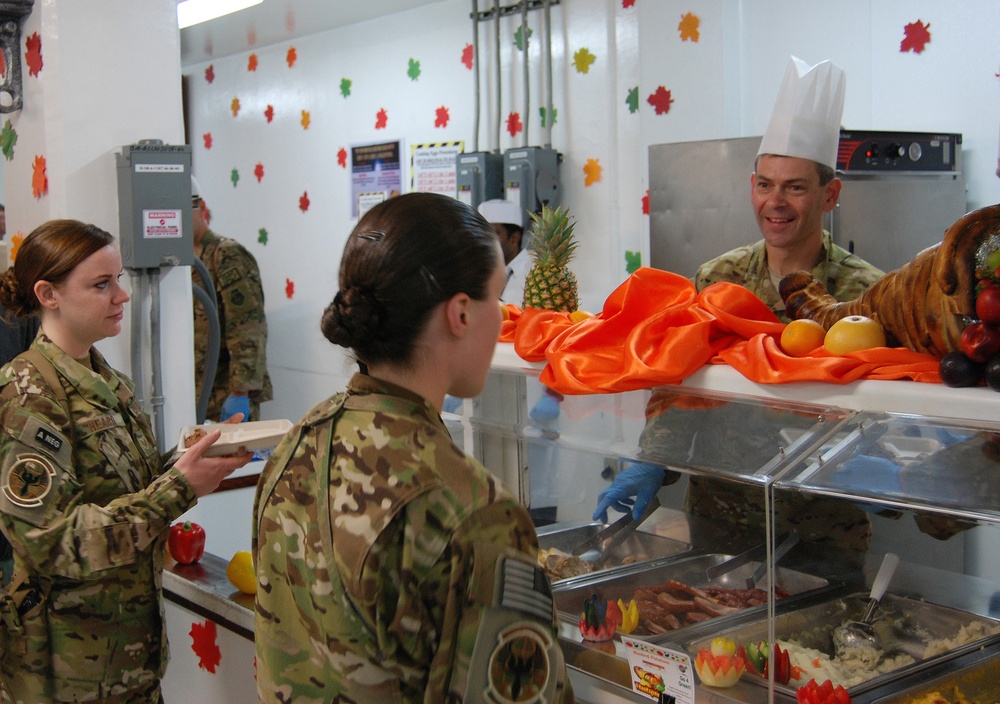 Senior officers serve Thanksgiving meals at Bagram Air Field